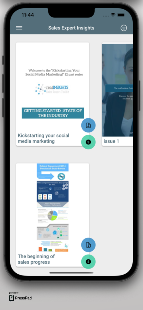 Sales Expert Insights - Sales Expert Insights app interface showing digital magazine issues for business growth and social media marketing