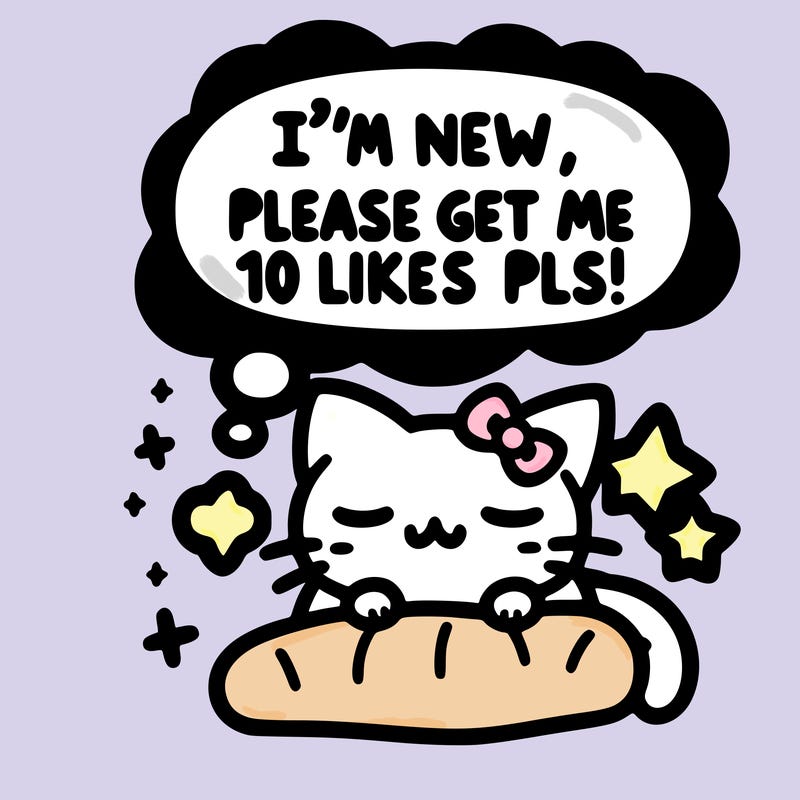 kitty taking a nap dream talking and saying "i'm new, please get me at least 10 likes pls!!"