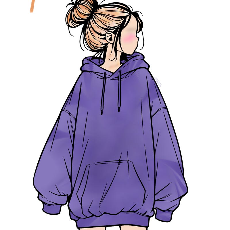 realistic girl with a oversized sweatshirt on and a bun