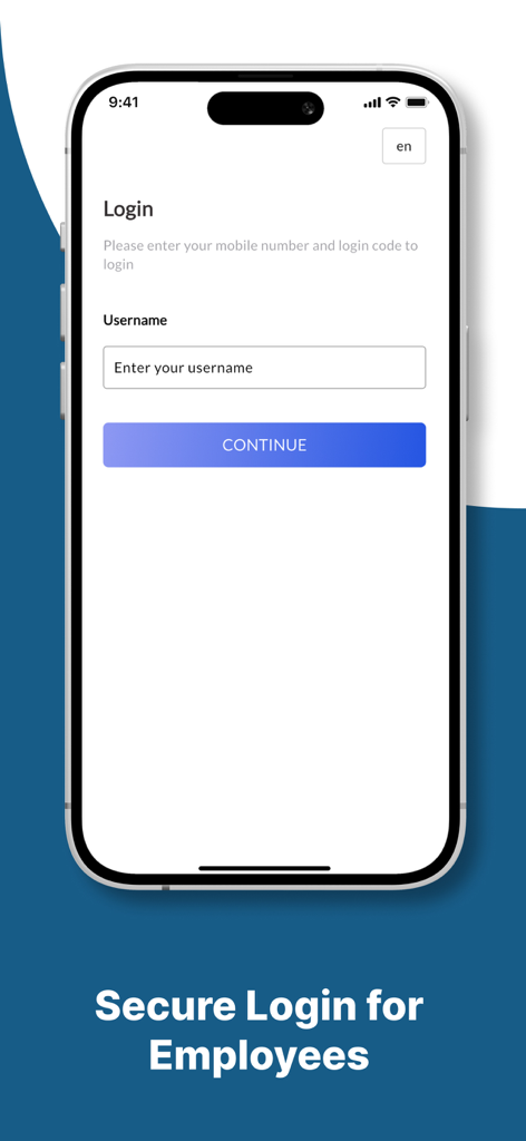 Interface de connexion sécurisée pour les employés de l'application mobile Soft POS By fawri.