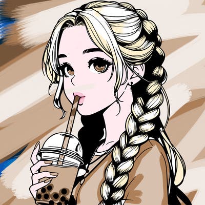 realistic girl with braided hair drinking boba