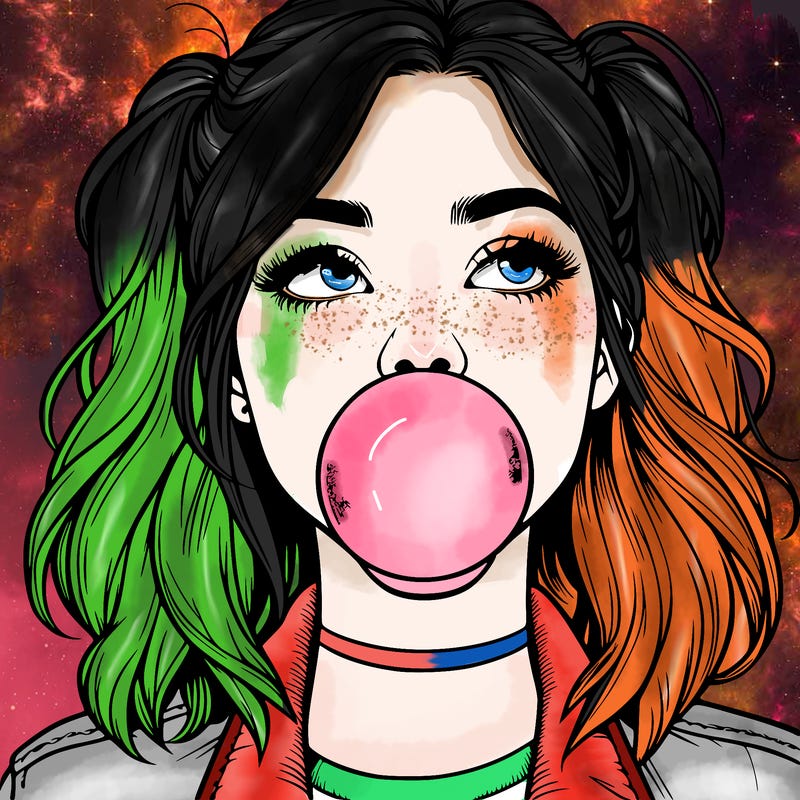 realististic girl blowing bubble -gum