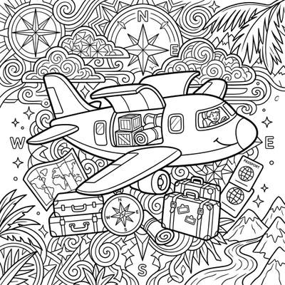 Prepare for an epic journey with this detailed cargo plane coloring page, packed with exciting vacation elements. Grab your crayons and get ready to explore the world from the comfort of your coloring space!