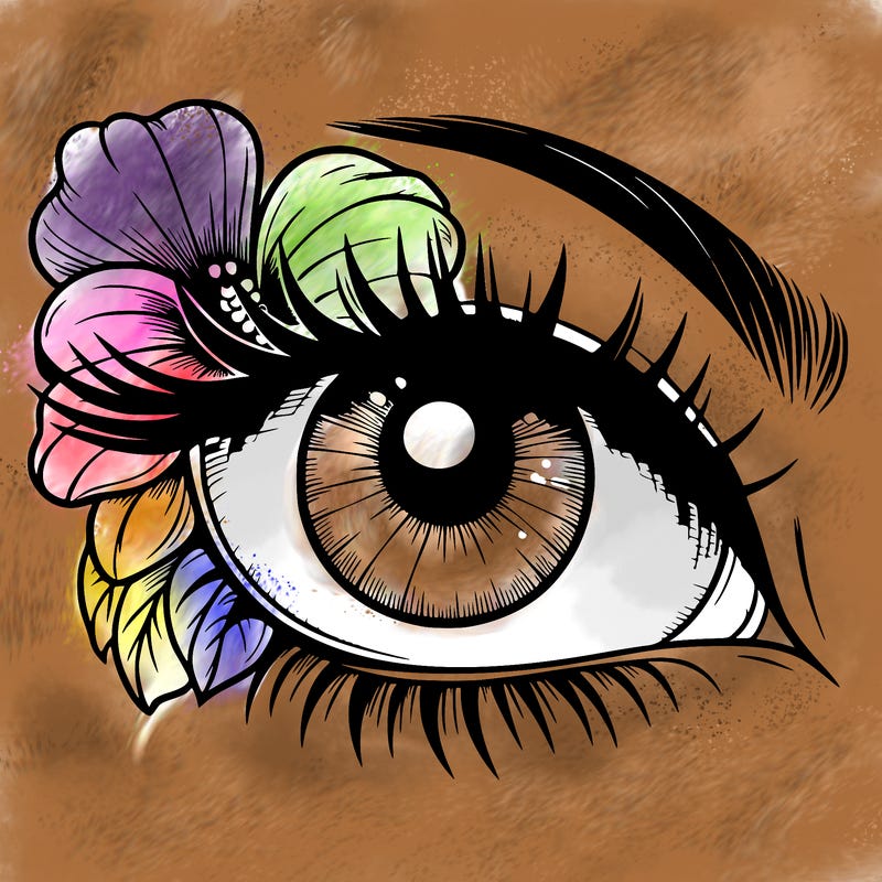 realistic eye with flower