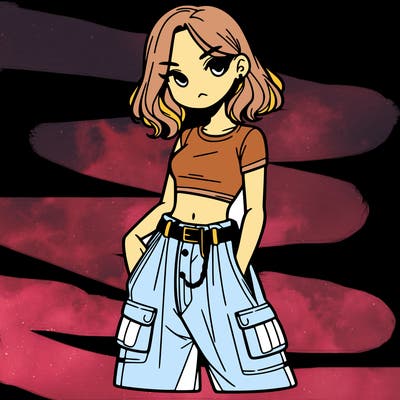 girl with crop top and baggy pants