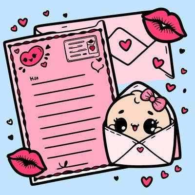 letter card, and kisses, for valentine day