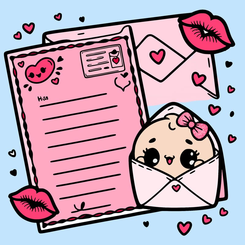 letter card, and kisses, for valentine day