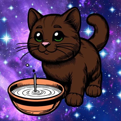 realistic detailed cat with a bowl of milk