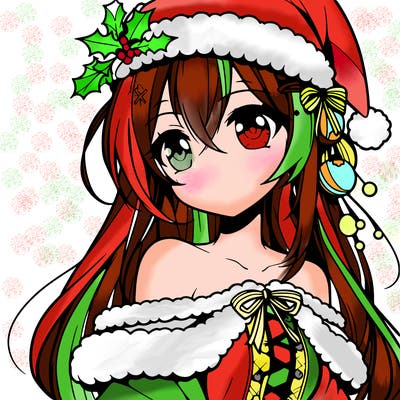 beautiful anime girl with christmas hat