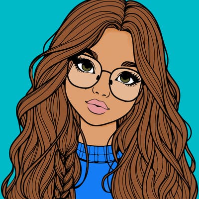 girl with long hair and freckles and glasses realistic