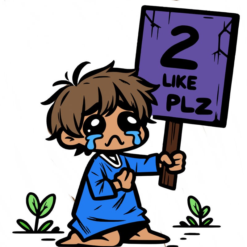 small poor toddler crying with sign that says 2 like plz