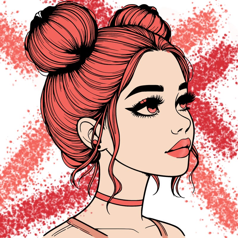 realistic girl with buns on the top of her head