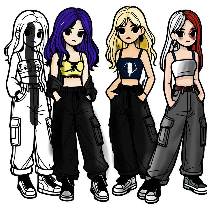 2 teen girls wearing baggy cargo jeans and crop tops