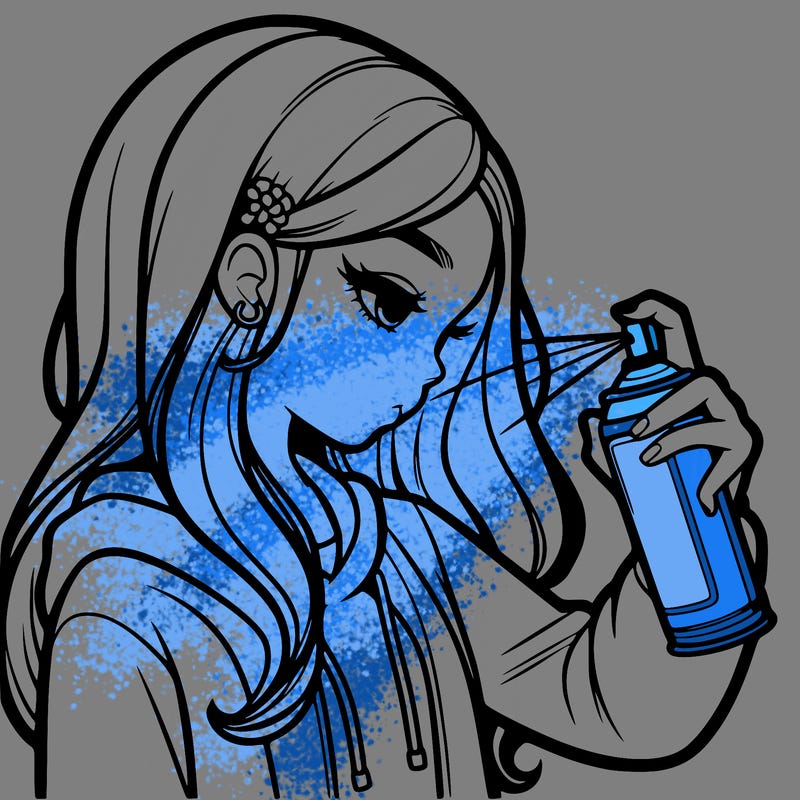 a realistic girl spray painting