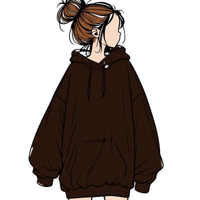 realistic girl with a oversized sweatshirt on and a bun