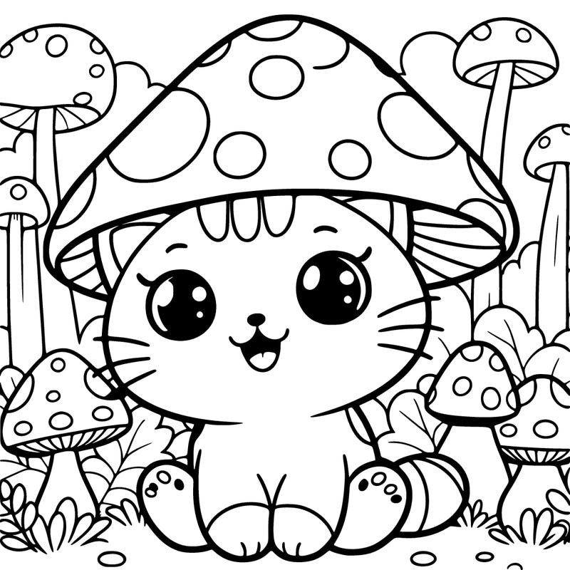 mushroom kitty in mushroom forest