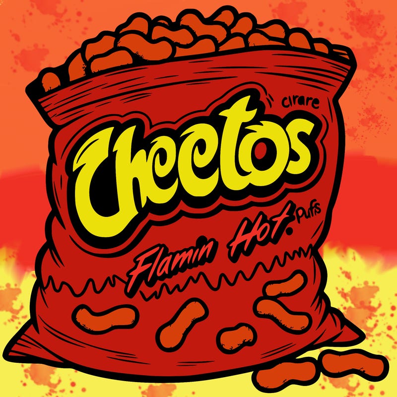a bag of flamin hot cheeto puffs