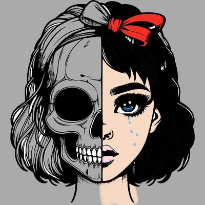 realistic girl with half skull mask