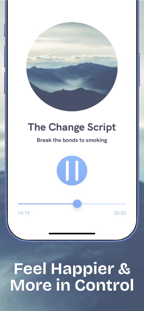 Quit: Hypnosis to Stop Smoking - Audio player interface in the Quit Hypnosis app displaying The Change Script session to break the bonds of smoking