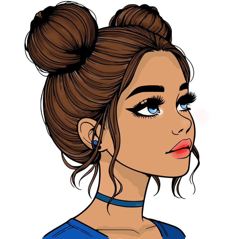 realistic girl with buns on the top of her head