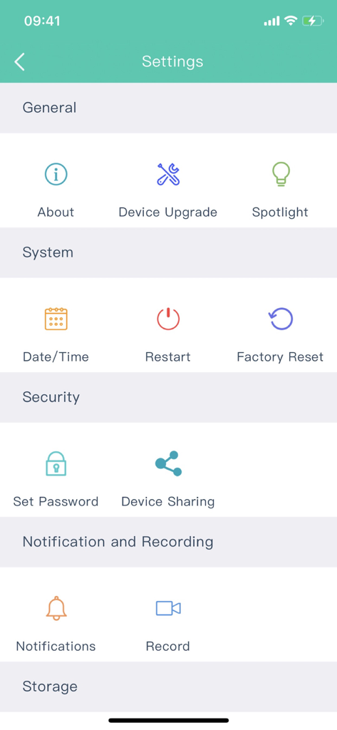 VSmaHome app settings screen with device management and security options
