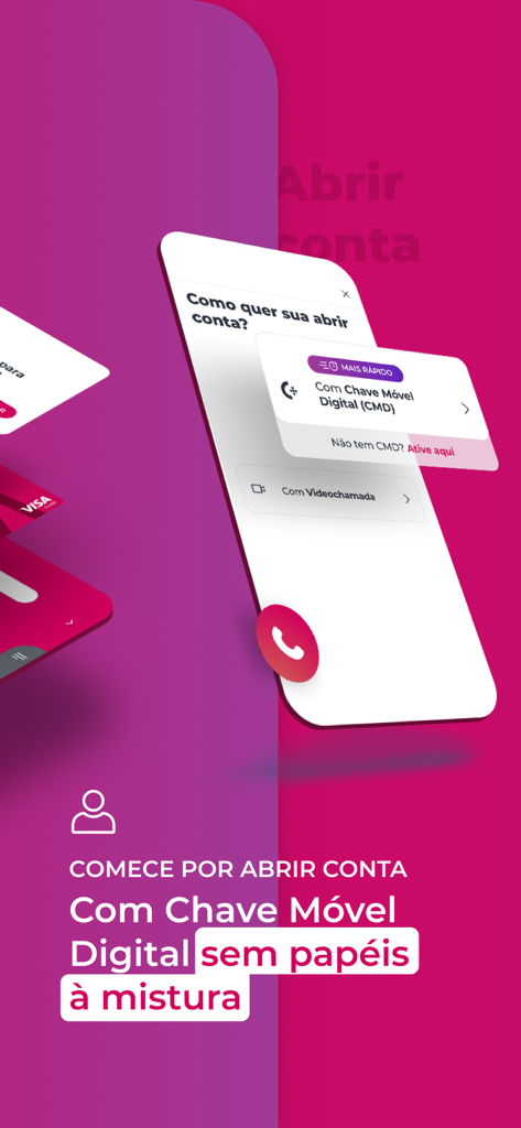 Millenniumbcp mobile app screen showing paperless account opening using a Digital Mobile Key