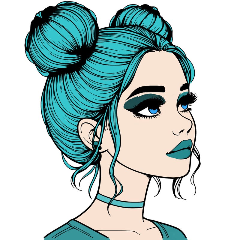 realistic girl with buns on the top of her head
