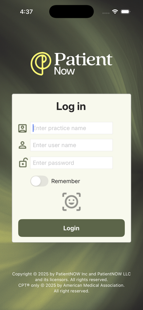 PatientNow - PatientNow app secure login screen for medical practitioners
