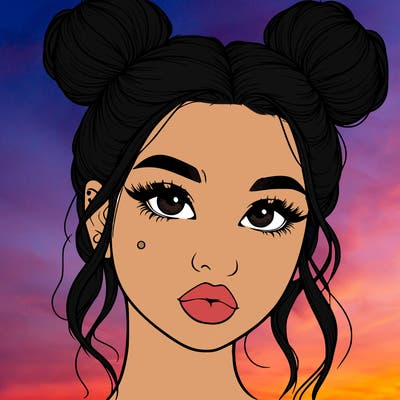 realistic girl with two buns on her hair and lips