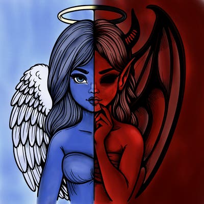 realistic angel half demon