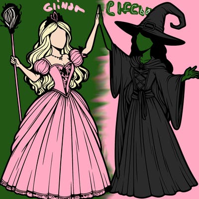 detailed realistic split of a princess and a witch