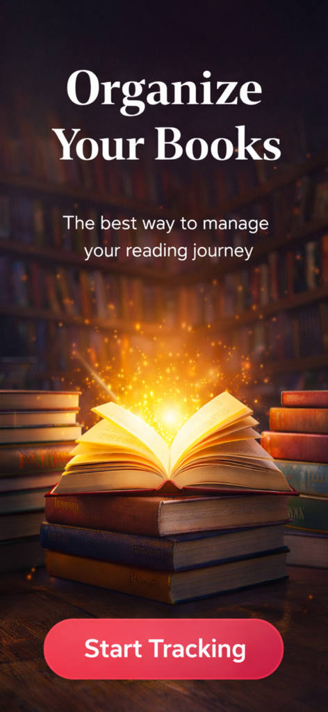 Book Tracker & Log - ReadList - A glowing open book on top of a stack of books with the text Organize Your Books