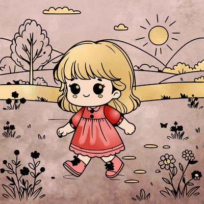 little girl walking in a field