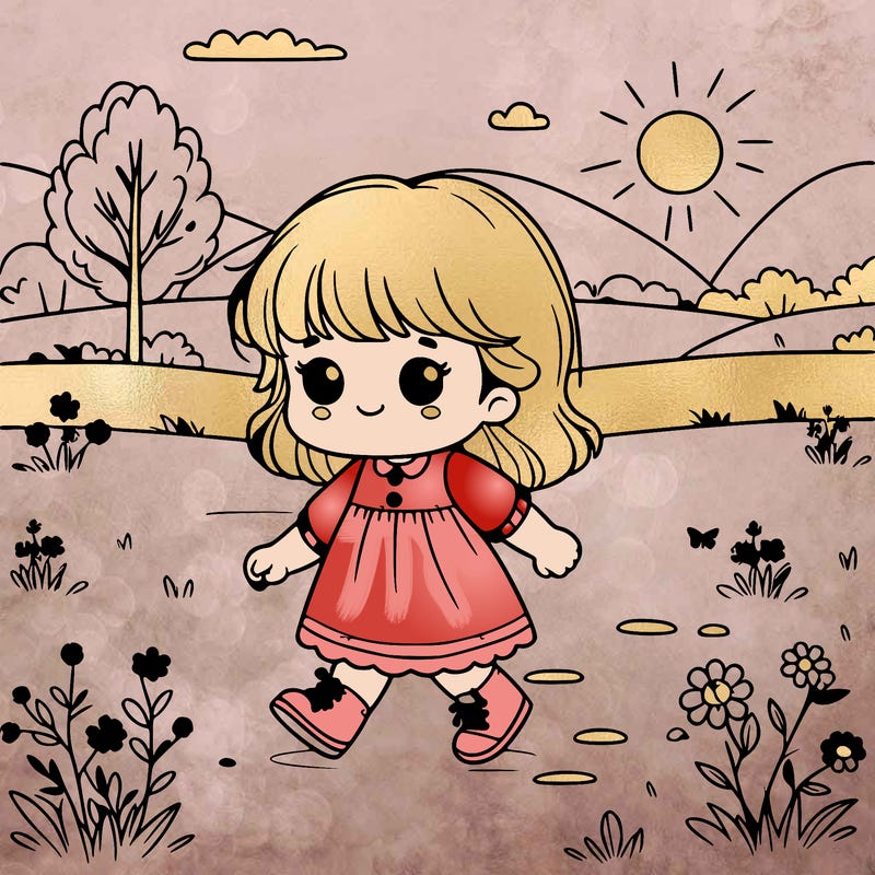 little girl walking in a field