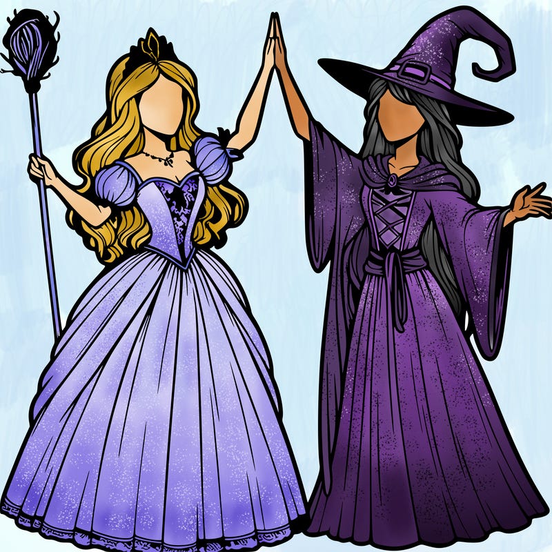 detailed realistic split of a princess and a witch