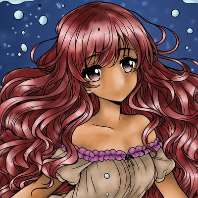 elegant anime girl with long flowing hair underwater