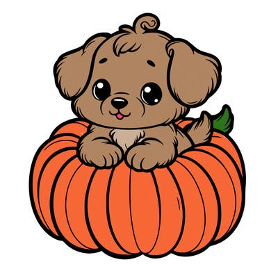 cute little puppy in a pumpkin