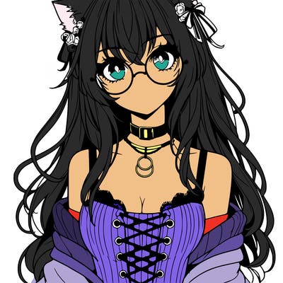 anime girl realistic with hot glasses and cat ears