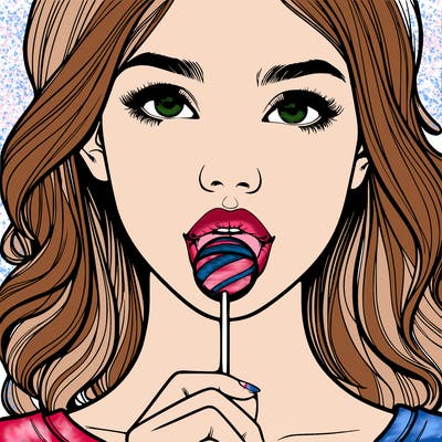 a realistic girl with a lollipop in her mouth