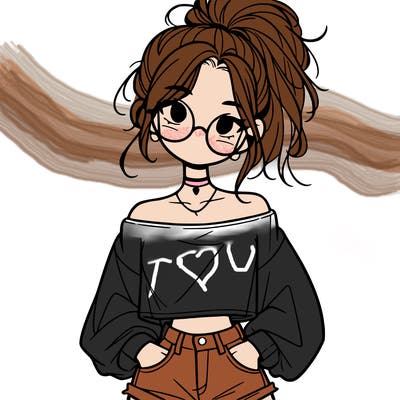 girl with a messy ponytail glasses a baggy crop top and jean shorts