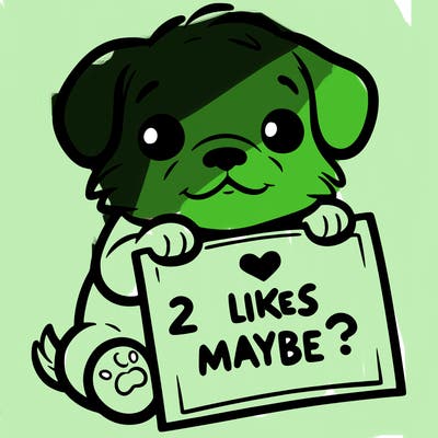 a puppy holding a sign that says 2 likes maybe?