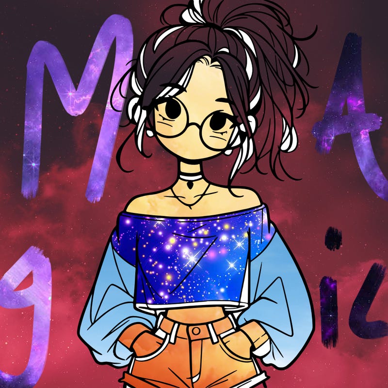 girl with a messy ponytail glasses a baggy crop top and jean shorts