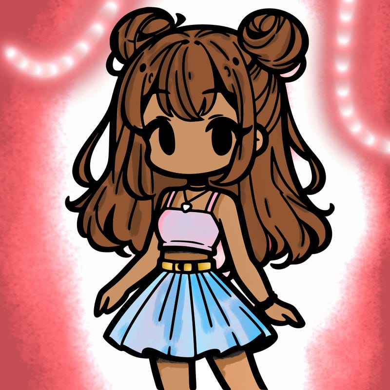 a anime girl with a crop top and a skirt and space buns