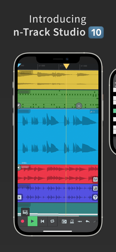 n-Track Studio Pro | DAW - n-Track Studio 10 multitrack recording interface on a smartphone