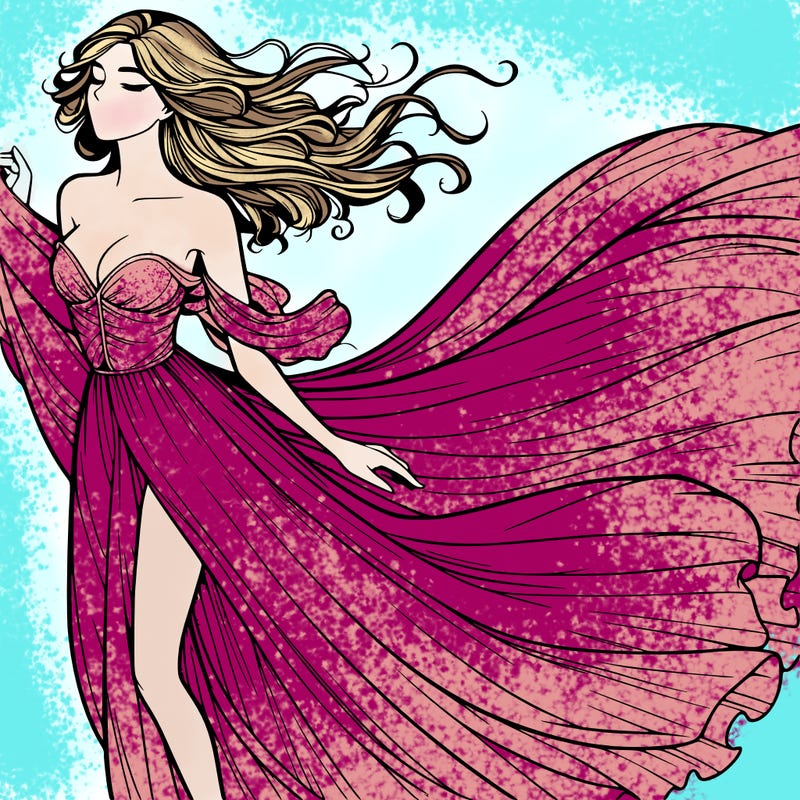 realistic woman in dress flowing the the wind