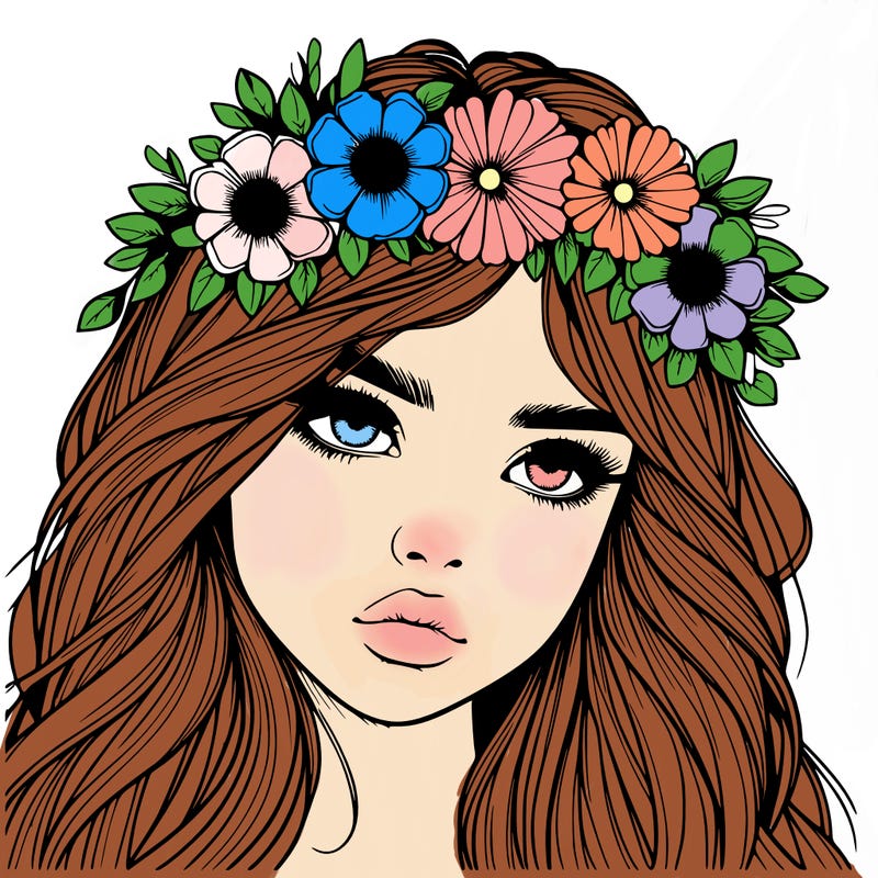 realistic girl with flowers crown