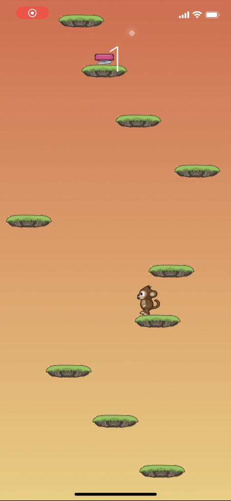 Monkey Jump - Above the Clouds - Monkey Jumpアーケードゲームで浮遊するプラットフォームをジャンプするモンキーキャラクター