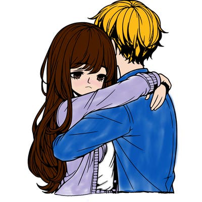 a girl and a boy hugging realistic