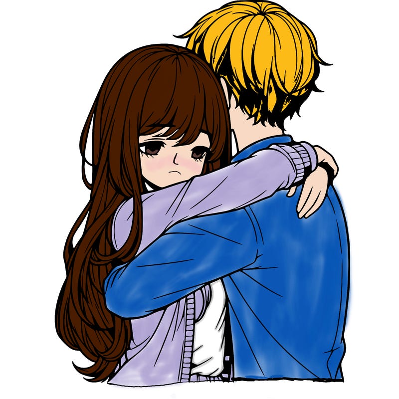 a girl and a boy hugging realistic