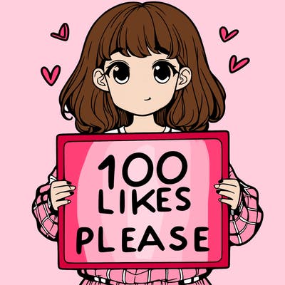 a girl holding a sign saying 100 likes please